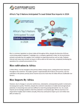 1-Africa's Top 5 Nations Anticipated To Lead Global Rice Imports In 2024