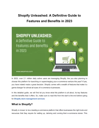 Shopify Unleashed: A Definitive Guide to Features and Benefits in 2023