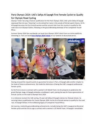 Paris Olympic 2024 UAE's Safiya Al Sayegh First Female Cyclist to Qualify for Olympic Road Cycling