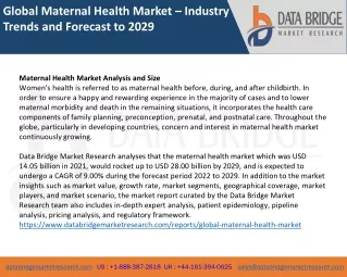 Global Maternal Health Market – Industry Trends and Forecast to 2029