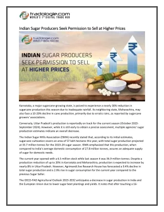 5 Indian Sugar Producers Seek Permission to Sell at Higher Prices