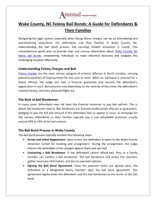 Wake County, NC Felony Bail Bonds A Guide for Defendants & Their Families - Amistad Bail and Immigration Bonds