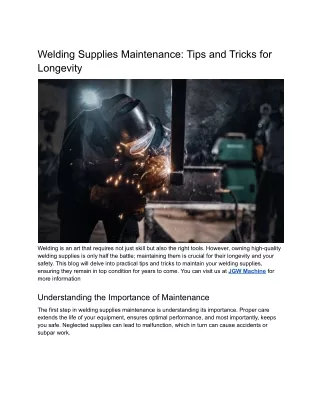 Welding Supplies Care - Tips for Long-Term Maintenance