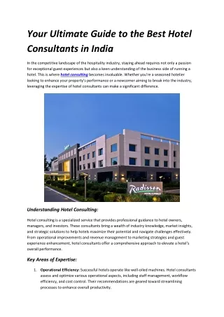 Your Ultimate Guide to the Best Hotel Consultants in India