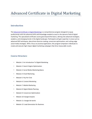 Advanced Certificate in Digital Marketing pdf.