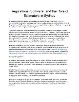 Regulations, Software, and the Role of Estimators in Sydney