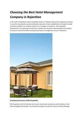 Choosing the Best Hotel Management Company in Rajasthan