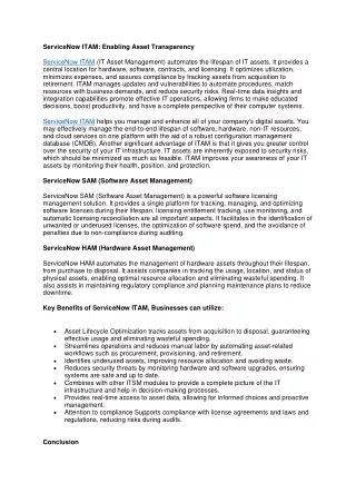 ServiceNow ITAM Enabling Asset Transparency