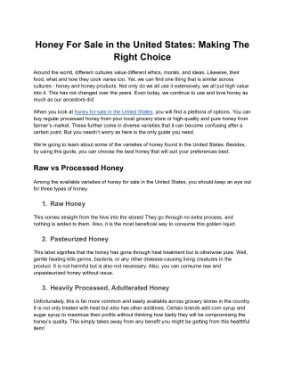 Honey For Sale in the United States_ Making The Right Choice