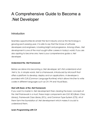 A Comprehensive Guide to Become a .Net Developer