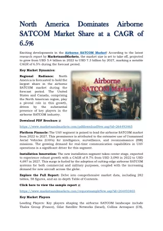 North America Dominates Airborne SATCOM Market Share at a CAGR of 6.5%