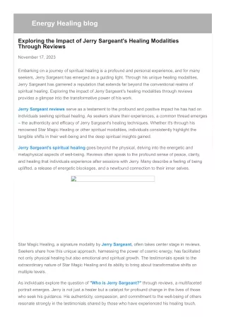 Exploring the Impact of Jerry Sargeant's Healing Modalities Through Reviews