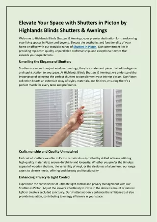 Elevate Your Space with Shutters in Picton by Highlands Blinds Shutters