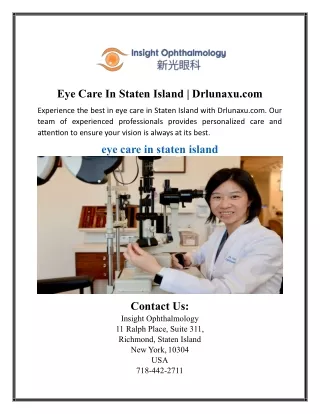 Eye Care In Staten Island | Drlunaxu.com