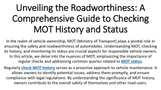 Unveiling the Roadworthiness A Comprehensive Guide to Checking MOT History and Status