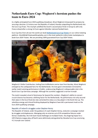 Netherlands Euro Cup Weghorst's heroism pushes the team to Euro 2024