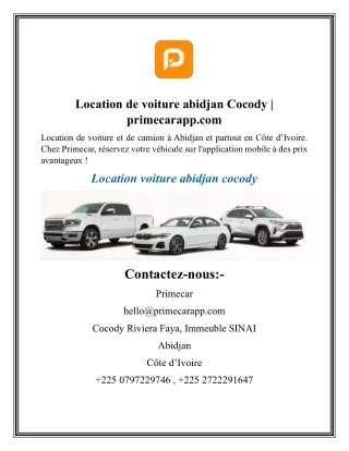 Location de voiture abidjan Cocody  primecarapp