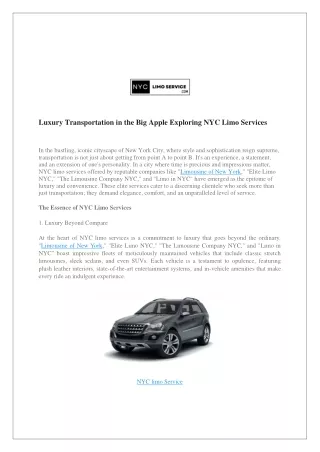 Luxury Transportation in the Big Apple Exploring NYC Limo Services