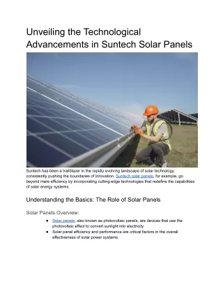 Unveiling the Technological Advancements in Suntech Solar Panels