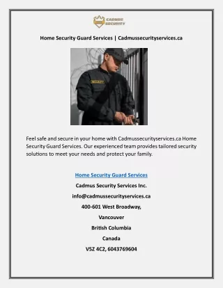 Home Security Guard Services | Cadmussecurityservices.ca