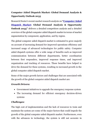 Computer Aided Dispatch Market: Global Demand Analysis & Opportunity Outlook 203