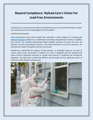 Beyond Compliance: Nylead.Com's Vision For Lead-Free Environments