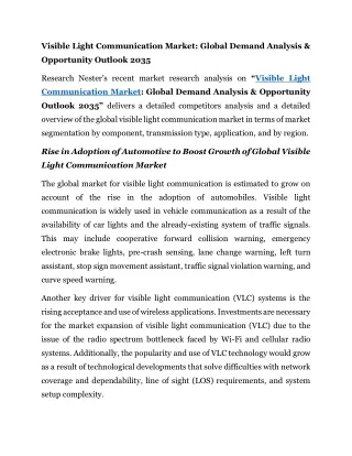 Visible Light Communication Market: Global Demand Analysis & Opportunity Outlook