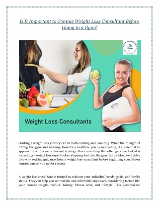 Is It Important to Contact Weight Loss Consultant Before Going to a Gym?