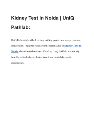 Kidney Test in Noida | UniQ Pathlab