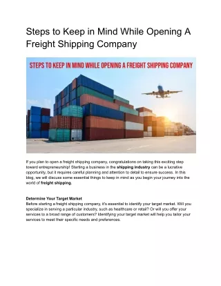 Steps to Keep in Mind While Opening A Freight Shipping Company