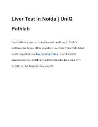 Liver Test in Noida | UniQ Pathlab