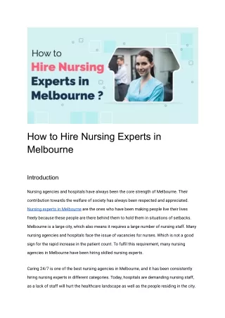 A Stepwise Approach to Recruiting Nursing Experts in Melbourne
