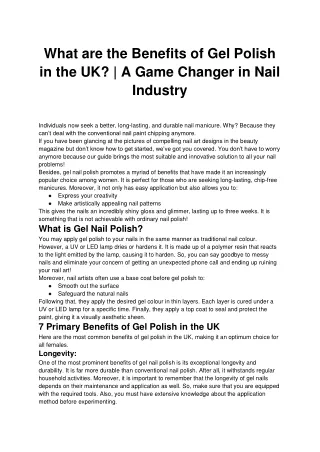 What are the Benefits of Gel Polish in the UK A Game Changer in Nail Industry