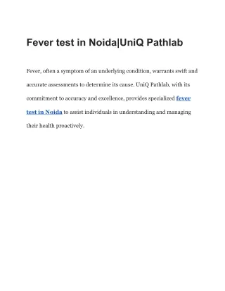 Fever test in Noida|UniQ Pathlab