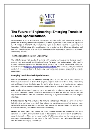 The Future of Engineering: Emerging Trends in B.Tech Specializations