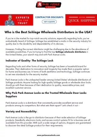 Who is the Best Schlage Wholesale Distributors in the USA