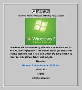 Windows 7 Home Premium 32 Bit Key  Evgkey