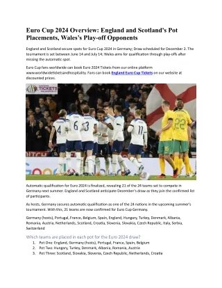 Euro Cup 2024 Overview- England and Scotland's Pot Placements, Wales' Play-off Opponents