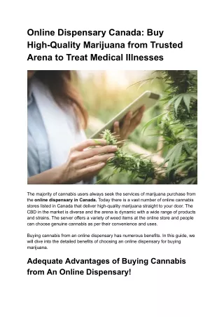 Online Dispensary Canada_ Buy High-Quality Marijuana from Trusted Arena to Treat Medical Illnesses