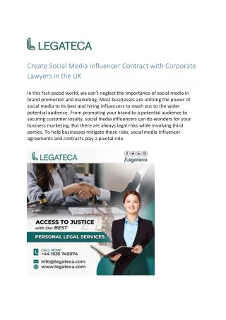 Create Social Media Influencer Contract with Corporate Lawyers in the UK