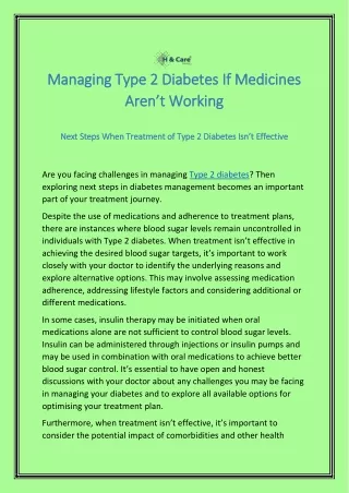 Managing Type 2 Diabetes If Medicines Aren