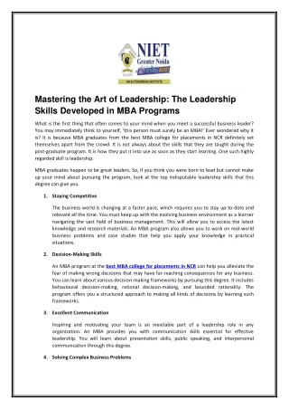 Mastering the Art of Leadership: The Leadership Skills Developed in MBA Programs