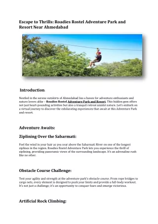 Roadies Rostel - Best Adventure Park and Resort near Ahmedabad – Adventure activities in Ahmedabad