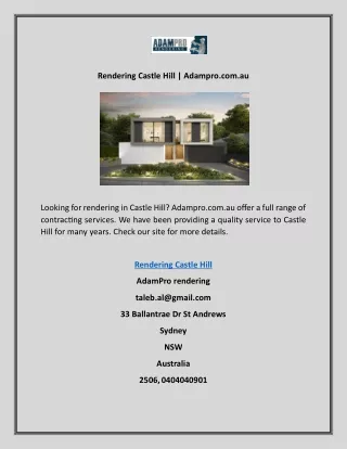 Rendering Castle Hill | Adampro.com.au