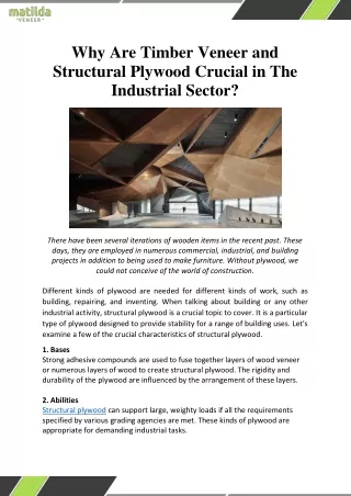 Why Are Timber Veneer and Structural Plywood Crucial in The Industrial Sector
