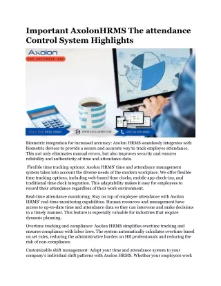 Important AxolonHRMS The attendance Control System Highlights