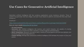 Use Cases for Generative Artificial Intelligence