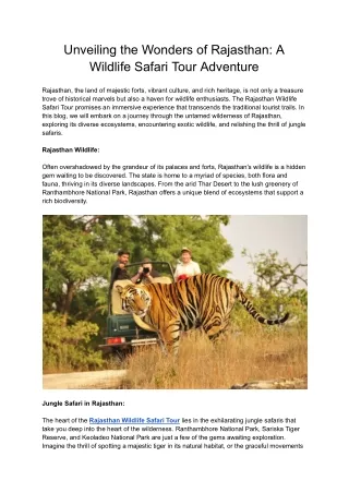 Unveiling the Wonders of Rajasthan_ A Wildlife Safari Tour Adventure