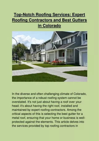 Top-Notch Roofing Services Expert Roofing Contractors and Best Gutters in Colorado