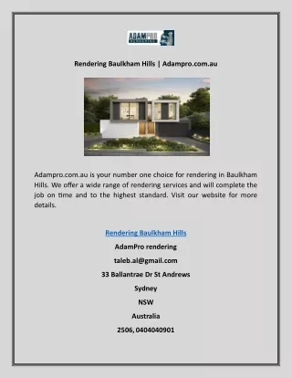 Rendering Baulkham Hills | Adampro.com.au